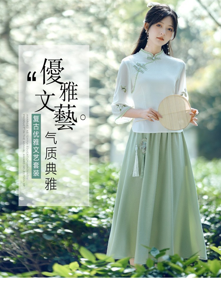 国潮国潮民国风夏季女修身旗袍上衣薄款汉元素汉服套装文艺气质唐装茶艺服国潮详情3