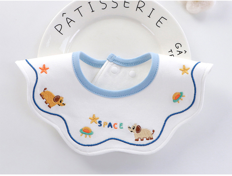 批发7A抗菌防水a类纯棉围嘴宝宝花瓣口水兜韩版婴儿防吐奶口水巾详情12