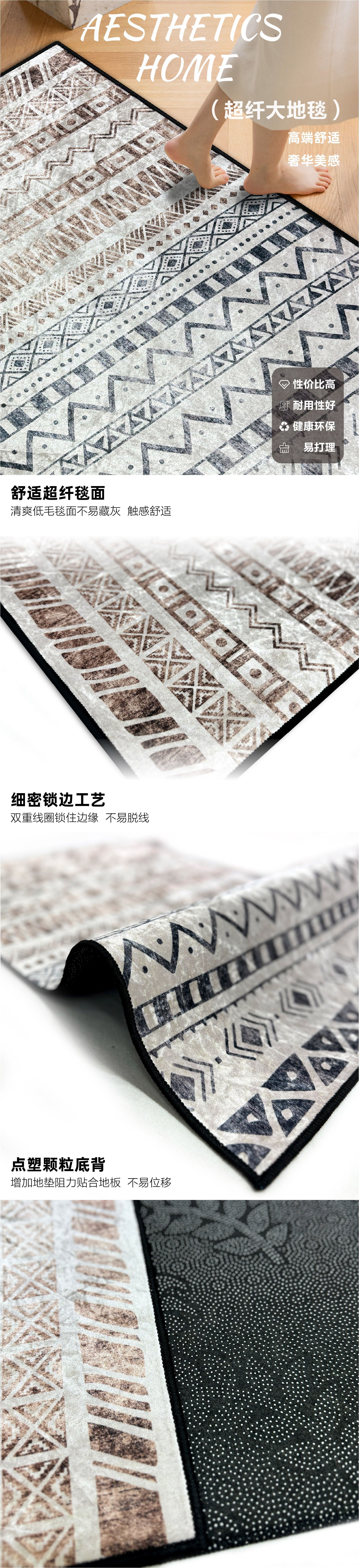 跨境家用简约几何轻奢金钻绒地毯客厅沙发茶几卧室加厚防滑床边毯详情1