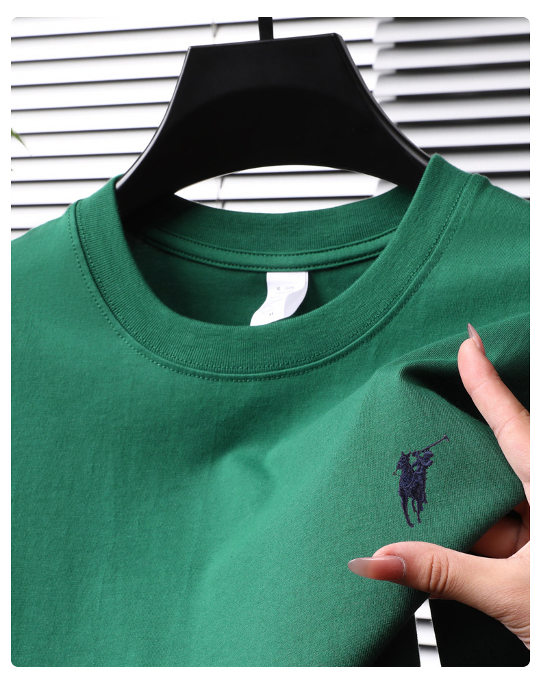 跨境纯棉绣花短袖男士t恤2025夏季新款休闲透气圆领半袖薄款体恤详情20