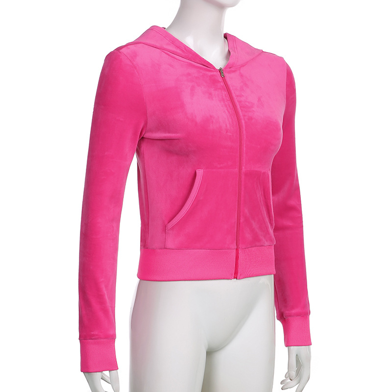 Solid color velvet slim sports suit zipper hood pic 35