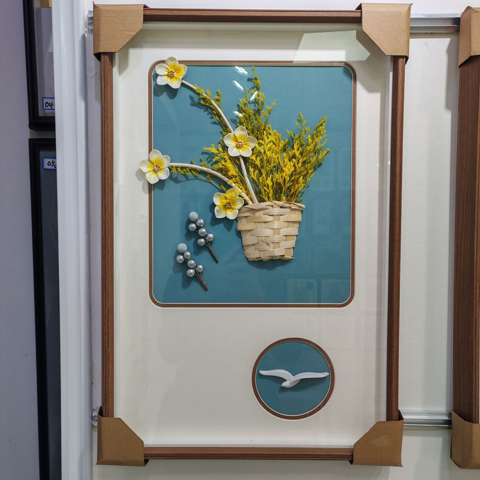 高端奢品永生干花装饰画有框手工贴花客厅餐厅画 罗胜2+1三联画详情6
