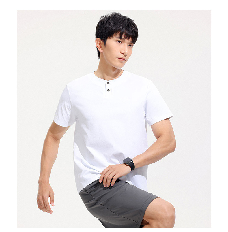 A new short-sleeved T-shirt for men in summer, featuring a trendy American style with a button-down collar and a cool, breathable feel. It is a sporty and casual top for young people pic 17