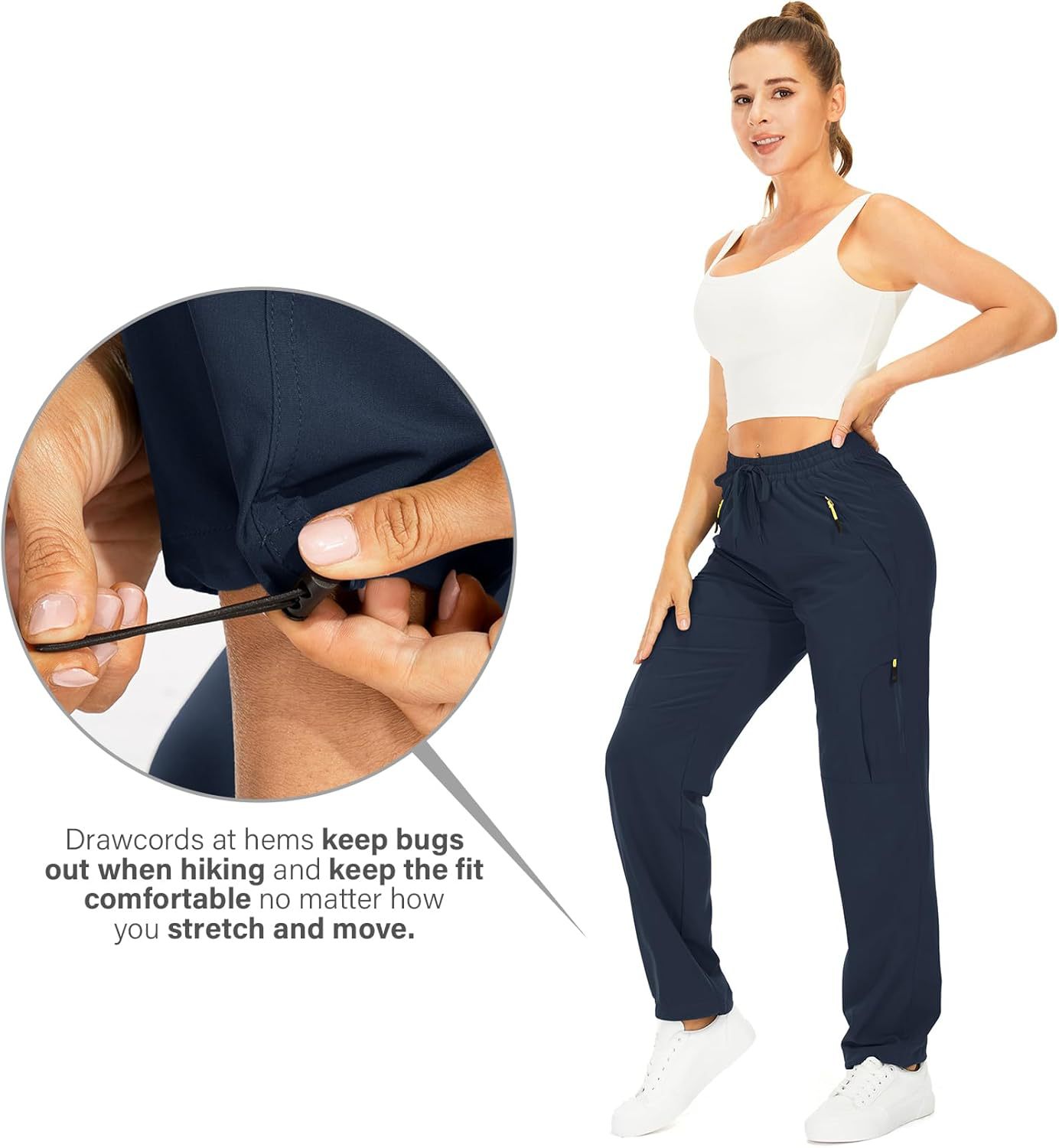 跨境亚马逊新款女士休闲运动舒适长裤拼接束脚松紧工装长裤详情11