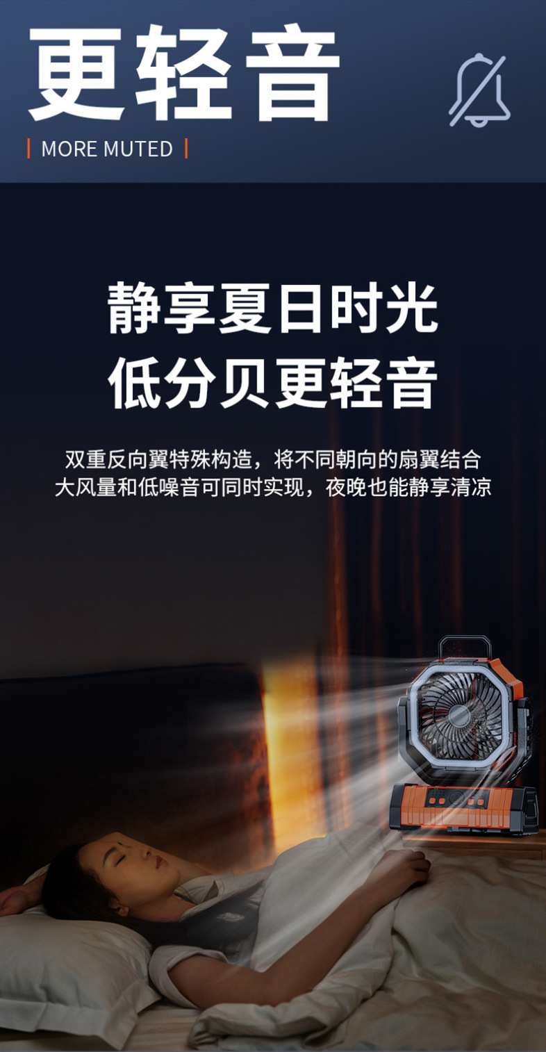 户外露营多功能风扇大容量长续航便携悬挂帐篷LED照明家用电器详情6