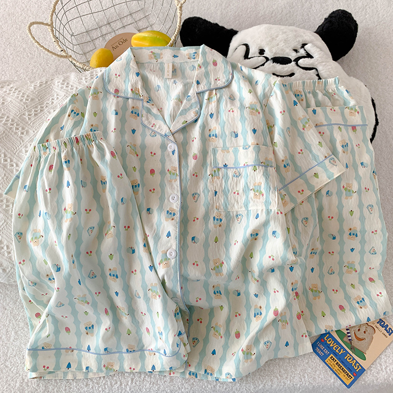 三件套-夏季新款女睡衣云朵棉短袖长裤甜美卡通家居服套装直播款详情6
