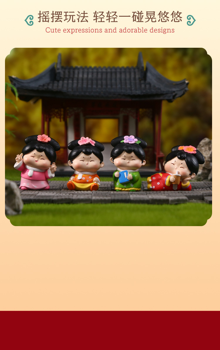 Ancient-style sugar grid figurine, cute desktop resin figurine, Chinese-style cute and fun design sugar grid resin handicraft pic 10