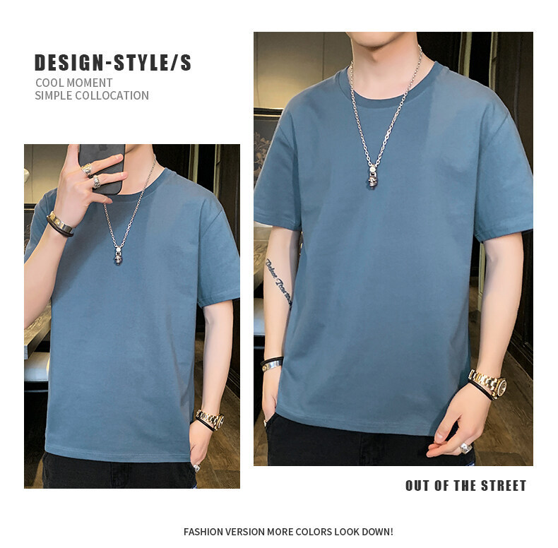 Pure cotton short-sleeved T-shirt for men, Hong Kong-style loose T-shirt, small drop shoulder, combed cotton, oversized, high-quality solid color base pic 24