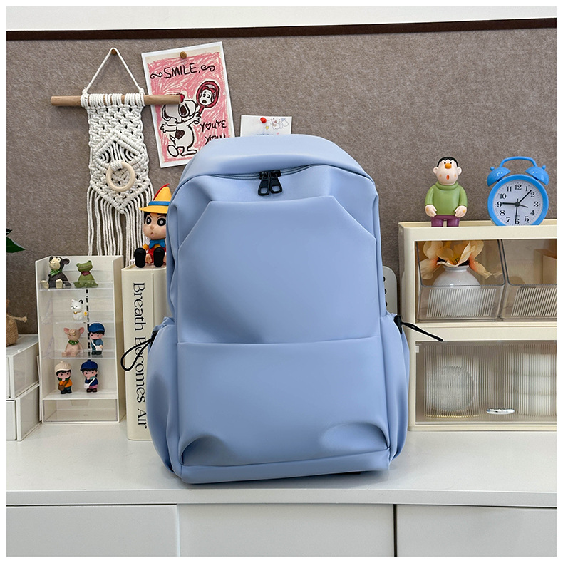 New large-capacity solid color backpacks for girls in foreign trade, simple and elegant school bags for junior and senior high school students pic 8