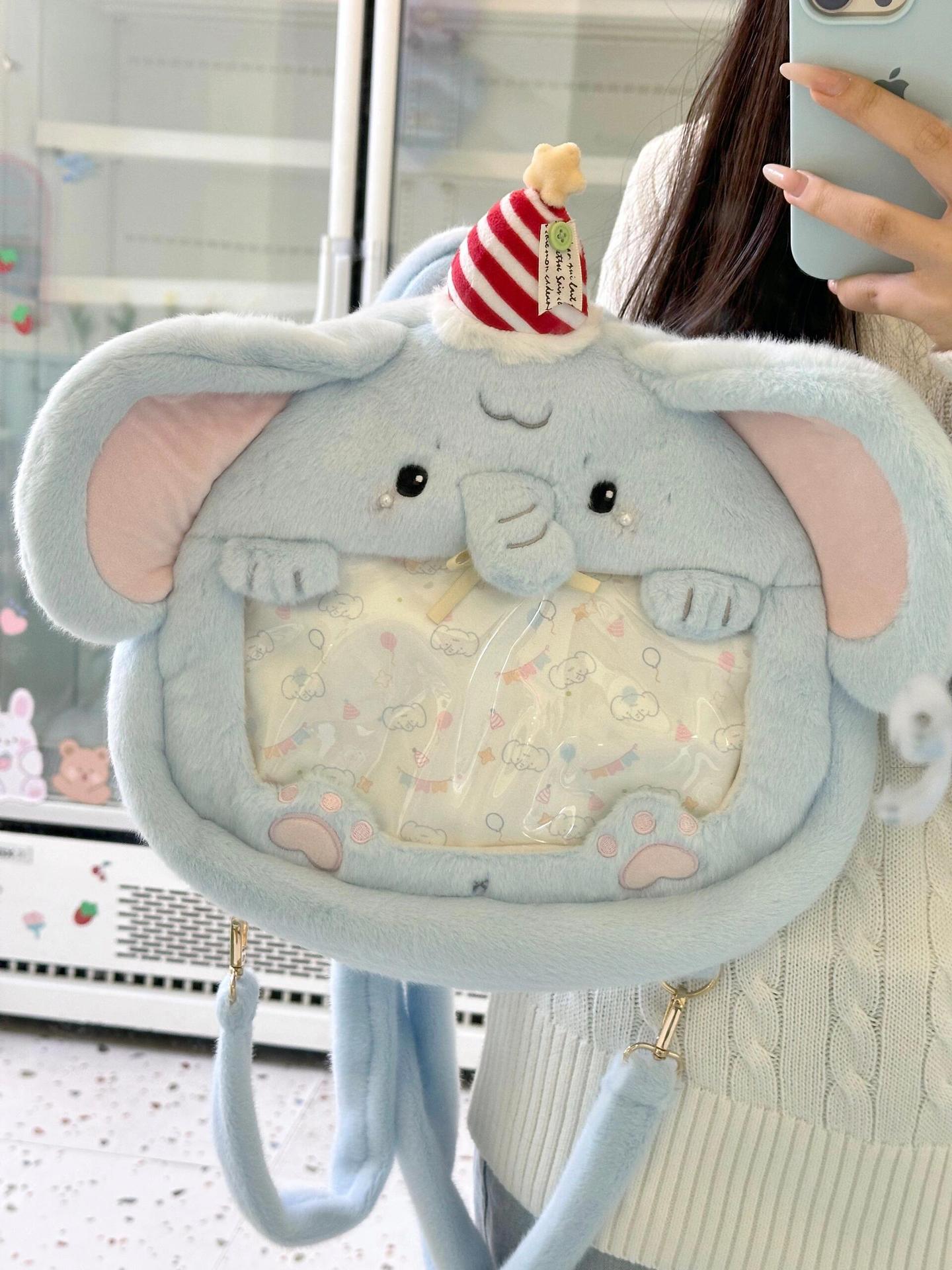 小象毛绒痛包可爱双肩书包大容量单肩斜挎包卡通书包二次元吧唧包详情9