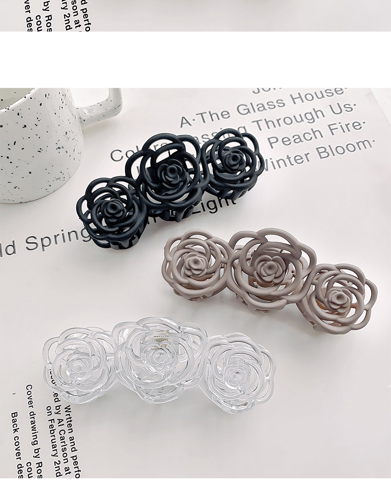 Korean-style frosted and holloomed camellia hairpin, flower hairpin, large shark hairpin, back of the head, updo hairpin, hairpin for women pic 11