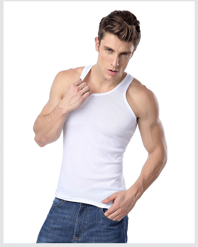 浪莎背心夏季男士纯色纯棉打底衫修身型紧身运动休闲t恤批发代发详情10