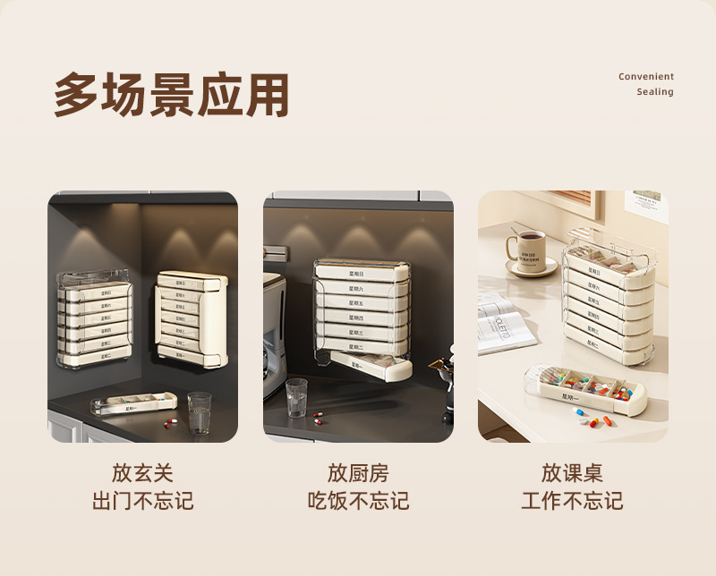 一周七天便捷式药盒28格分类药盒老人随身带药盒抽拉式药品分装盒详情9