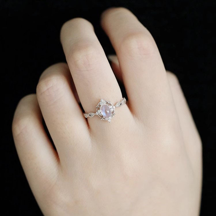 Moonstone plain ring for women, light luxury, niche and high-end feel, adjustable index finger ring, unique retro style open ring pic 20