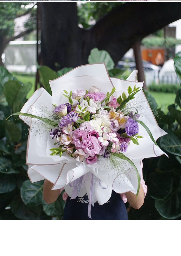 包花纸外贸畅销韩式花艺鲜花花束纸金边边框雾面纸 果冻膜包装纸详情15