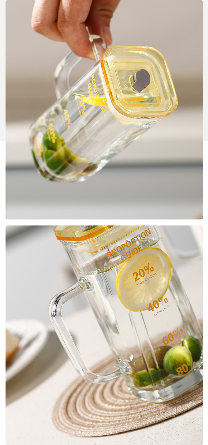 Simple water cup, square glass with straw, high-temperature resistant office and household transparent handle cup, milk cup pic 15