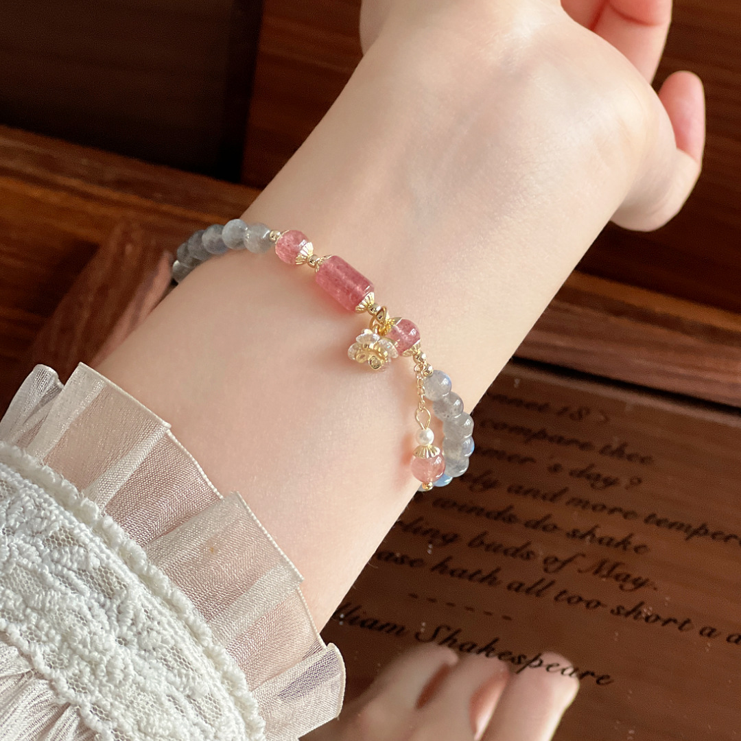 一件代发超仙甜美拉长石天然灰月光手链吊坠学生手串送礼物可批发详情1