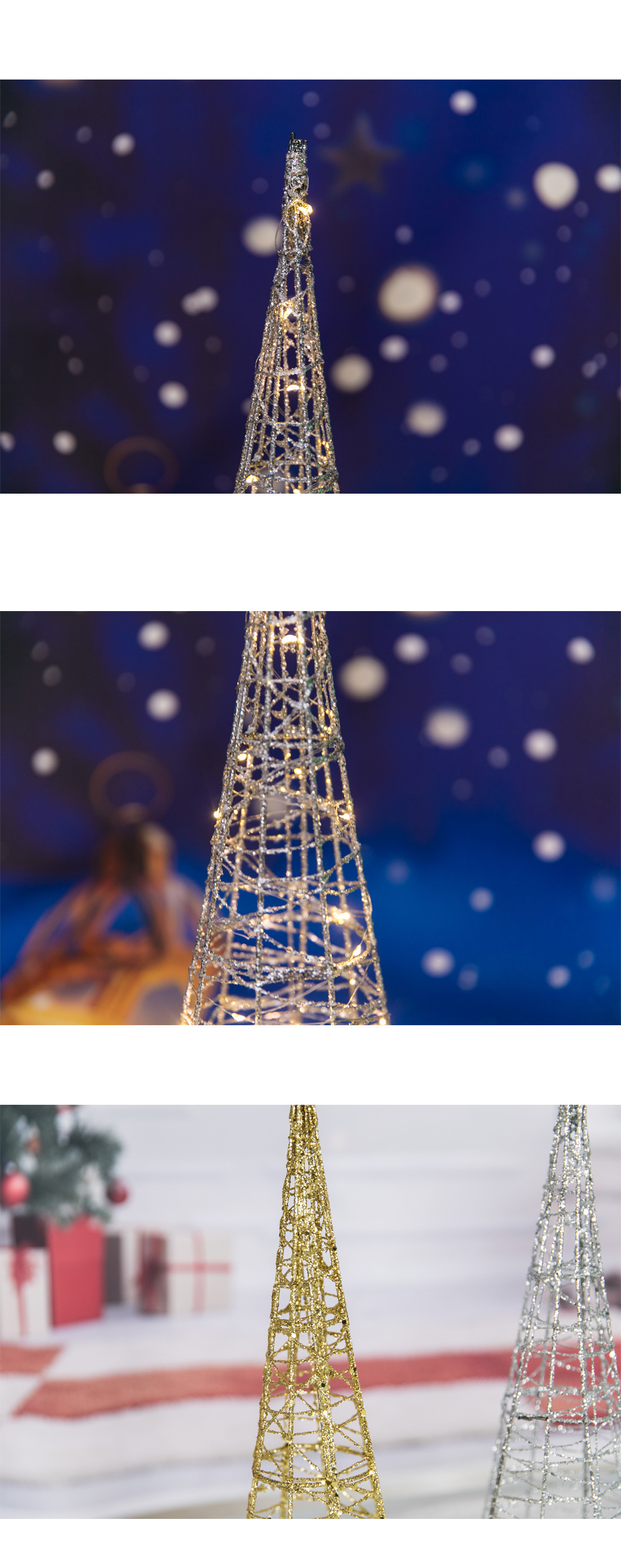 Cross-border Christmas ornaments with lights, LED Christmas tree decorations, holiday Christmas supplies, gold powder luminous Christmas decorations pic 2