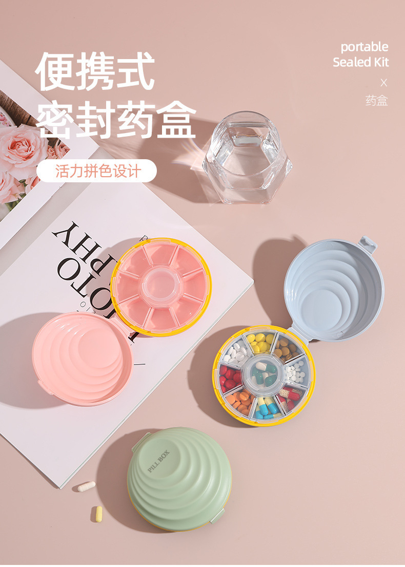Sealed moisture-proof multi-compartment small medicine box, household mini portable medicine box, pill packaging factory direct supply, cross-border pic 5