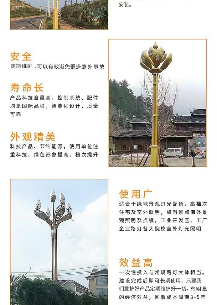 Outdoor magnolia lamps, square Chinese lanterns, solar street lamps, courtyard landscape lamps, 6-meter, 8-meter, 10-meter, 12-meter high-pole lamps pic 6
