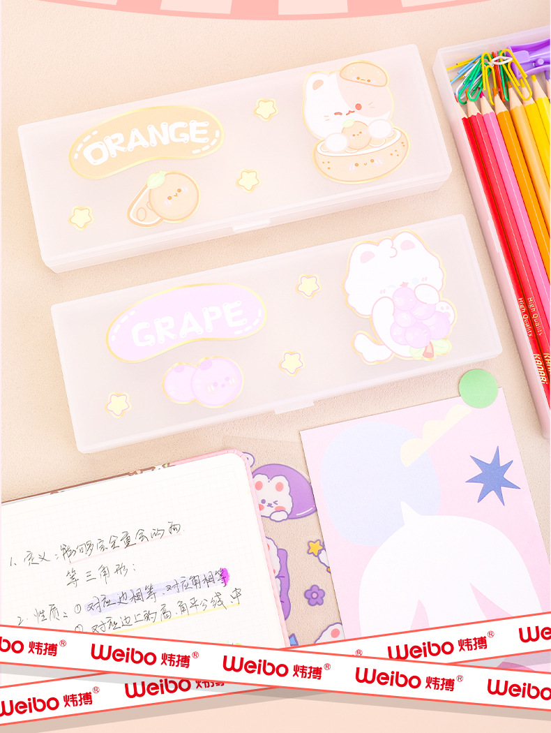 炜搏文具透明文具盒清新男女简约铅笔盒大容量学生文具收纳盒批发详情4