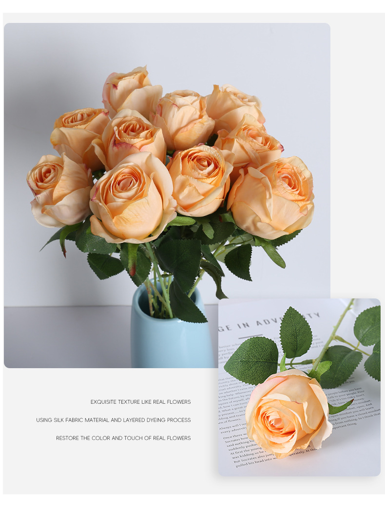 复古仿真单枝烤边圆玫瑰摄影道具婚庆家居花艺摆件仿真焦边玫瑰详情8