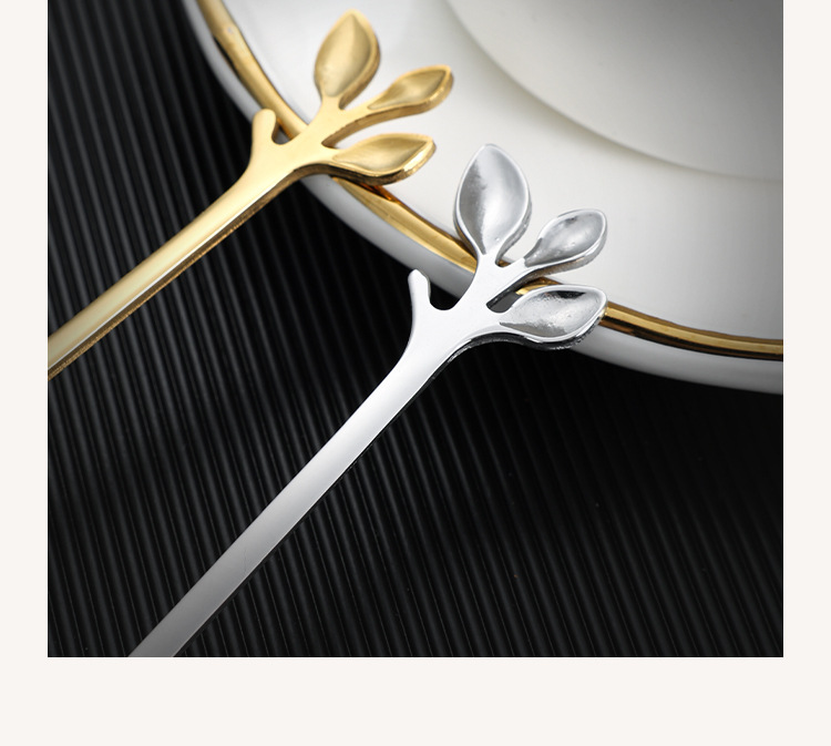 不锈钢勺子金色树叶勺水果叉伴手礼勺咖啡搅拌勺蜂蜜勺燕窝咖啡勺详情14