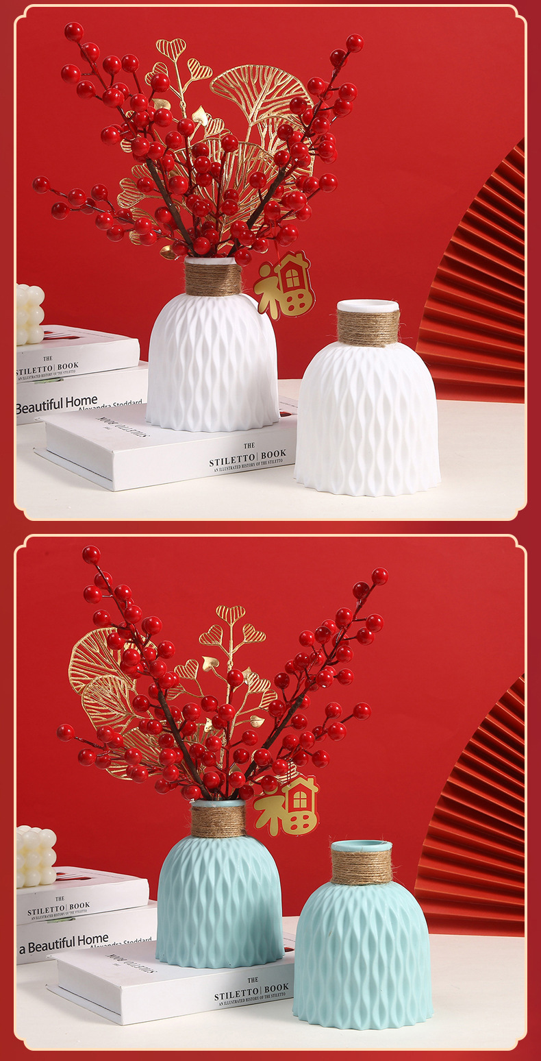 Wholesale of direct sales of imitation ceramic plastic decorative vases, PP living room ornaments, pineapple pattern flower POTS and imitation vases pic 17