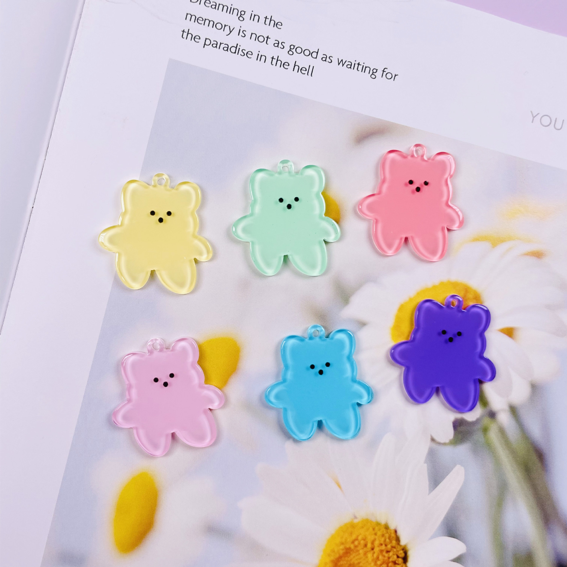 DIY acrylic accessories, phone cases, keychains, pendants with holes, bright pink, double-sided transparent bear pendants pic 5