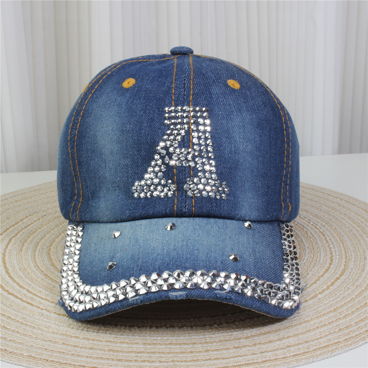 2024新款女士水钻镶钻牛仔布时尚洋气鸭舌帽休闲显脸小成人棒球帽详情28