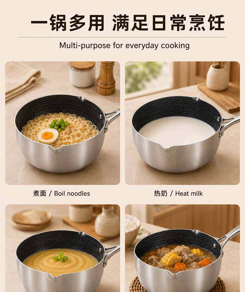 410 stainless steel snow flat pot, household small milk pot, baby food pot, honeycomb, not easy to stick, induction cooker, universal flat pic 6