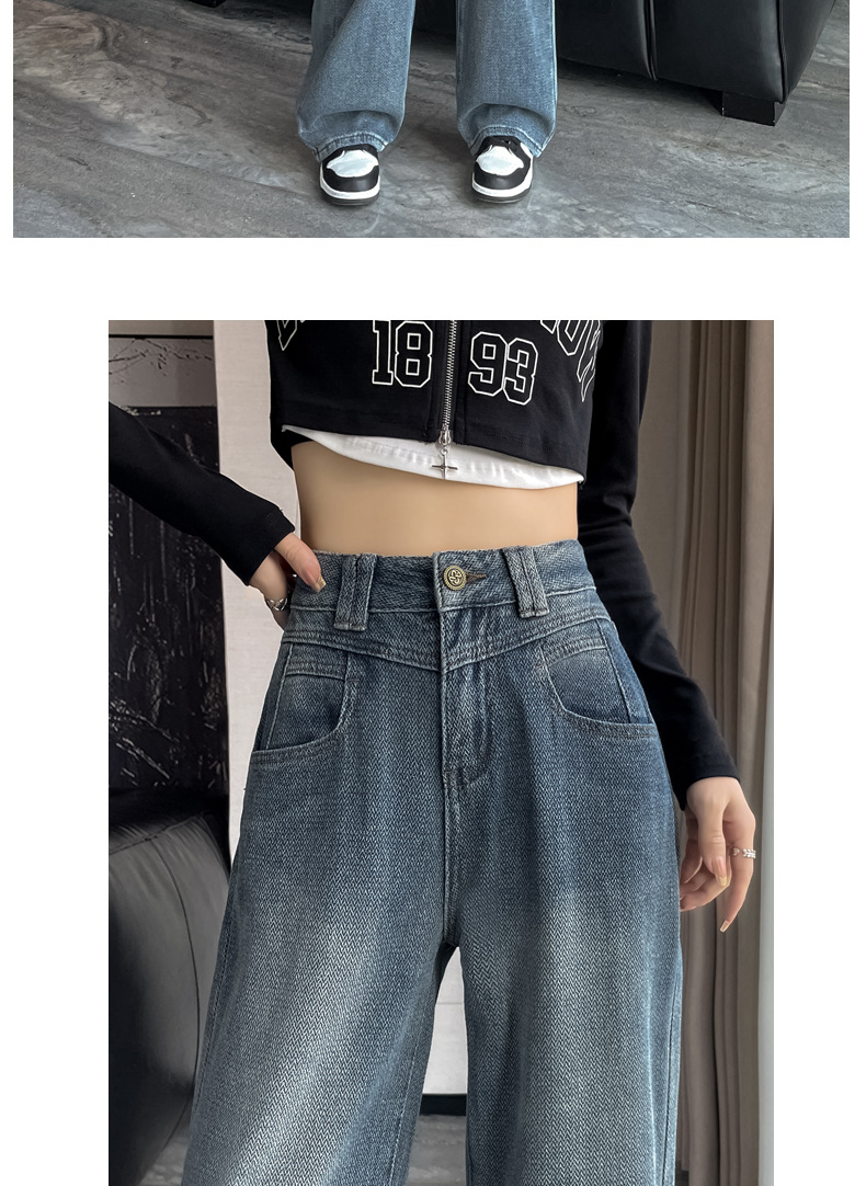 复古直筒牛仔裤女2025新款春秋高腰宽松垂感女士美式阔腿裤子详情7