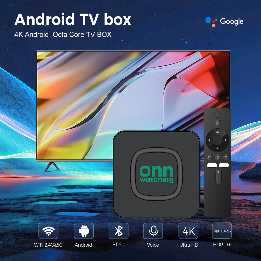 Верхний ящик onn H313S, двухчастотный WiFi4K hd, показывает, что андроид 10 является внешнеторговым телевизором pic 1