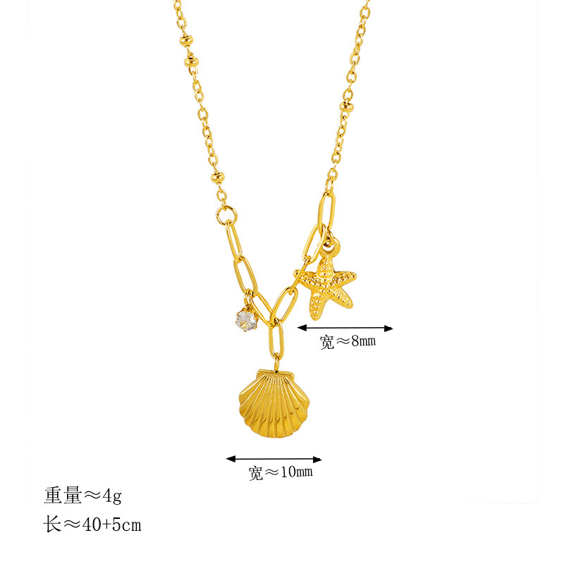 钛钢不掉色海星贝壳吊坠项链女金色小众轻奢高级感不锈钢锁骨链新详情1