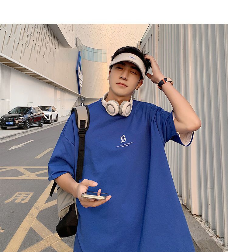 国潮T恤ins港风潮流夏季短袖T恤男潮牌宽松男士小众体恤百搭时尚详情9