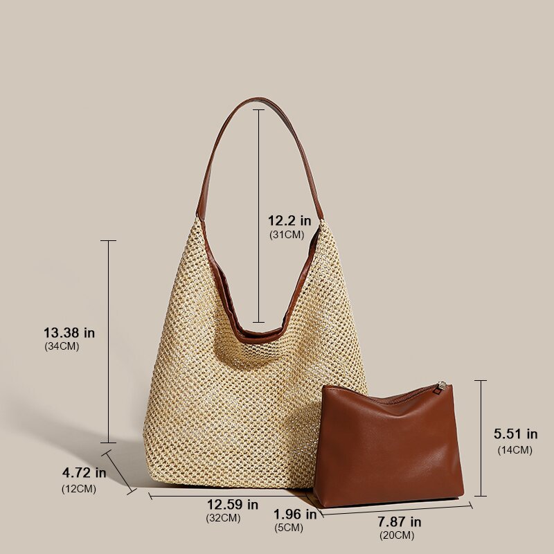 新款ins复古草编托特包单肩大包包女士休闲大容量夏天度假沙滩包详情3