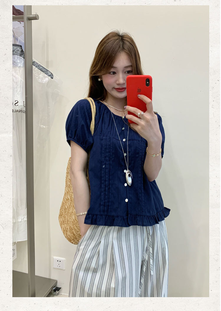 苏珊 法式减龄短袖衬衫女2025新款夏季高级感显瘦小衫上衣TW527详情14