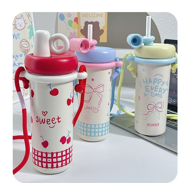 轻奢吸管保温杯女高颜值吸管杯大容量水杯背带可斜挎车载杯子便携详情19