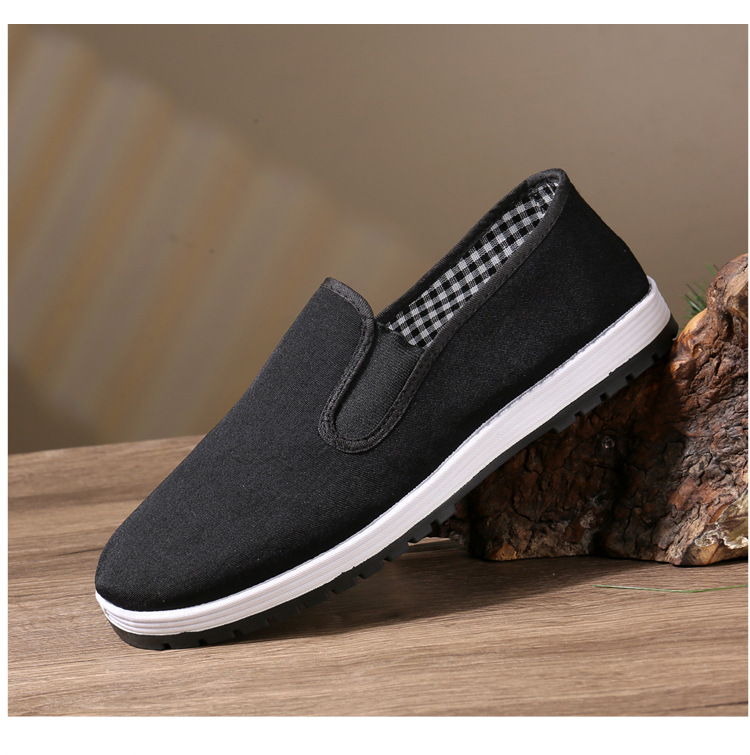 厂家批发老北京布鞋男款厚底片橡胶底纯色男士黑布鞋牛筋黄军板鞋详情27