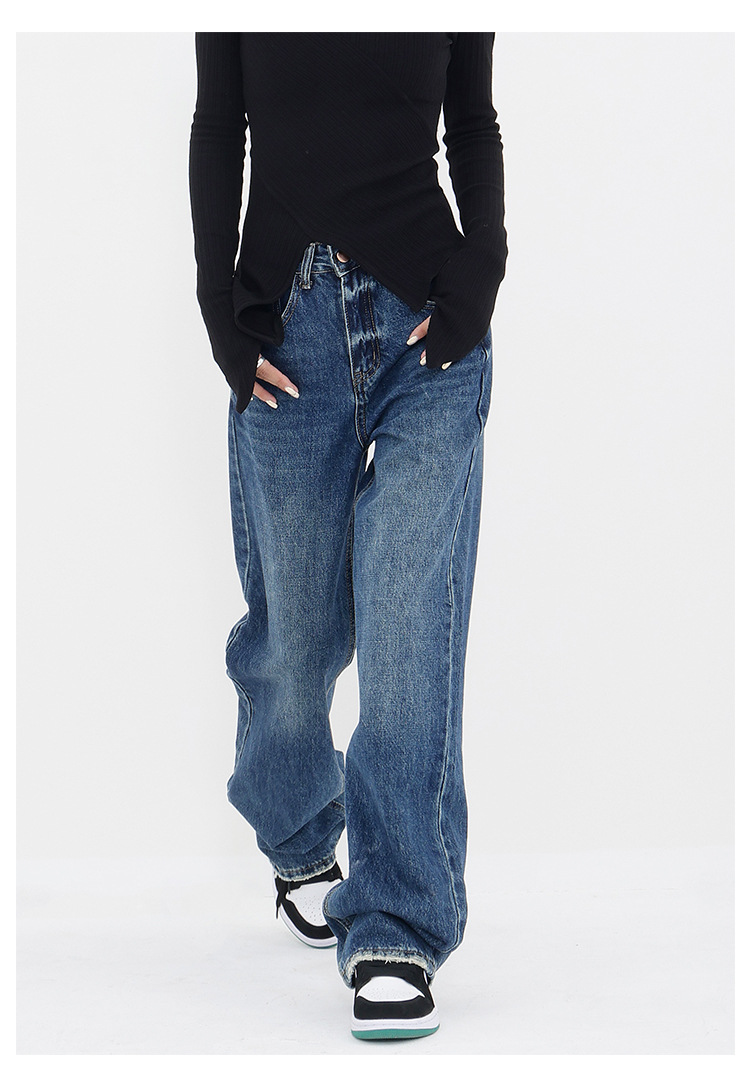 Customized high-waisted straight-leg jeans for women with pockets that make them look petite. Narrow wide-leg floor-length pants for 2024 new style pic 7