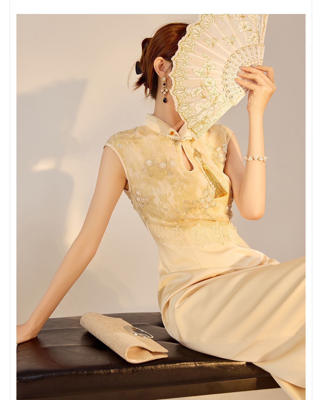 New Chinese-style high-end lace embroidered dress for women, a stunning ancient French style improved cheongsam dress N3111 pic 4