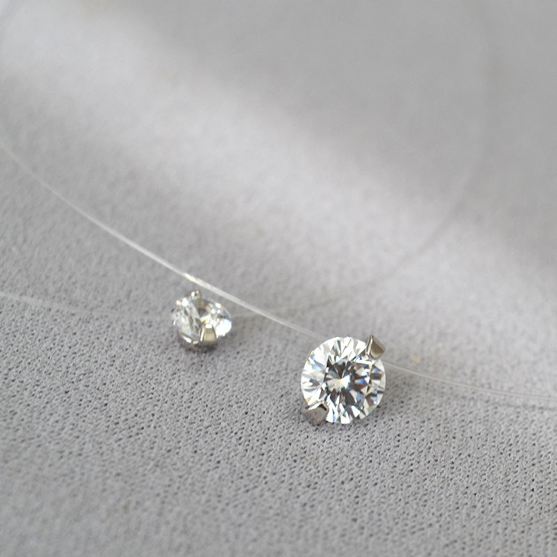 日韩小众设计人鱼的眼泪5A级爆闪锆石隐形鱼线轻奢简约项链锁骨链详情4