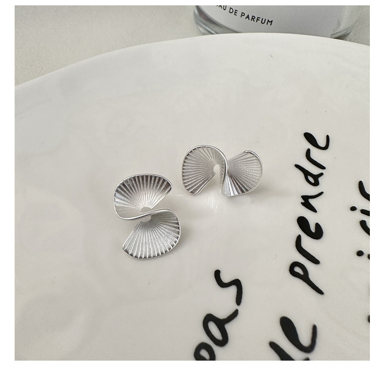 S925 sterling silver Korean version niche design fan-shaped stud earrings, a matte retro earring accessory with a Korean fashionable feel pic 21