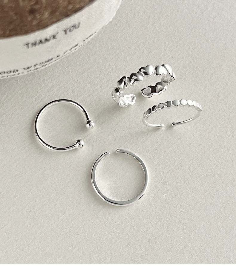 925 sterling silver smooth heart-shaped set ring for women, simple and niche design, sweet and elegant, open tail ring B5370 pic 2