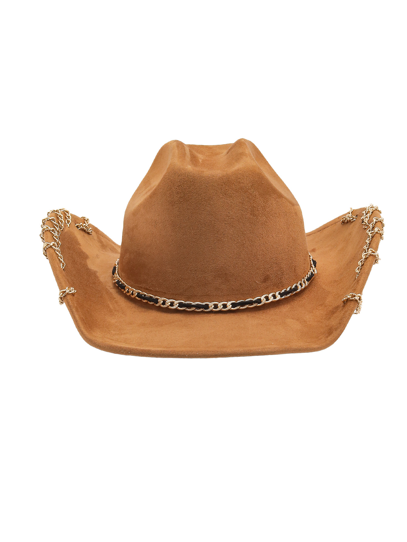 Cross-border trendy suede top hat, heavy metal chain accessory, denim wide-brimmed retro jazz hat, unisex pic 9