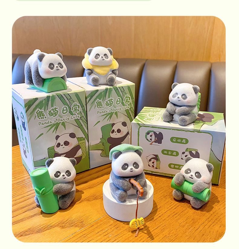 原创熊猫日常系列植绒树脂摆件潮玩精致车载家居桌面装饰品小摆件详情14