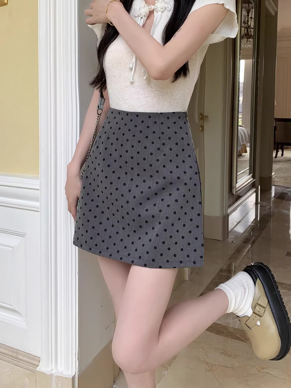 东大门女装2024春款波点半身裙女通勤百搭高腰包臀裙a字西装短裙详情23