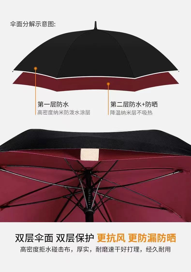 大号雨伞135cm坚固抗风暴伞长柄双层高尔夫伞双层自动商务伞厂家详情6