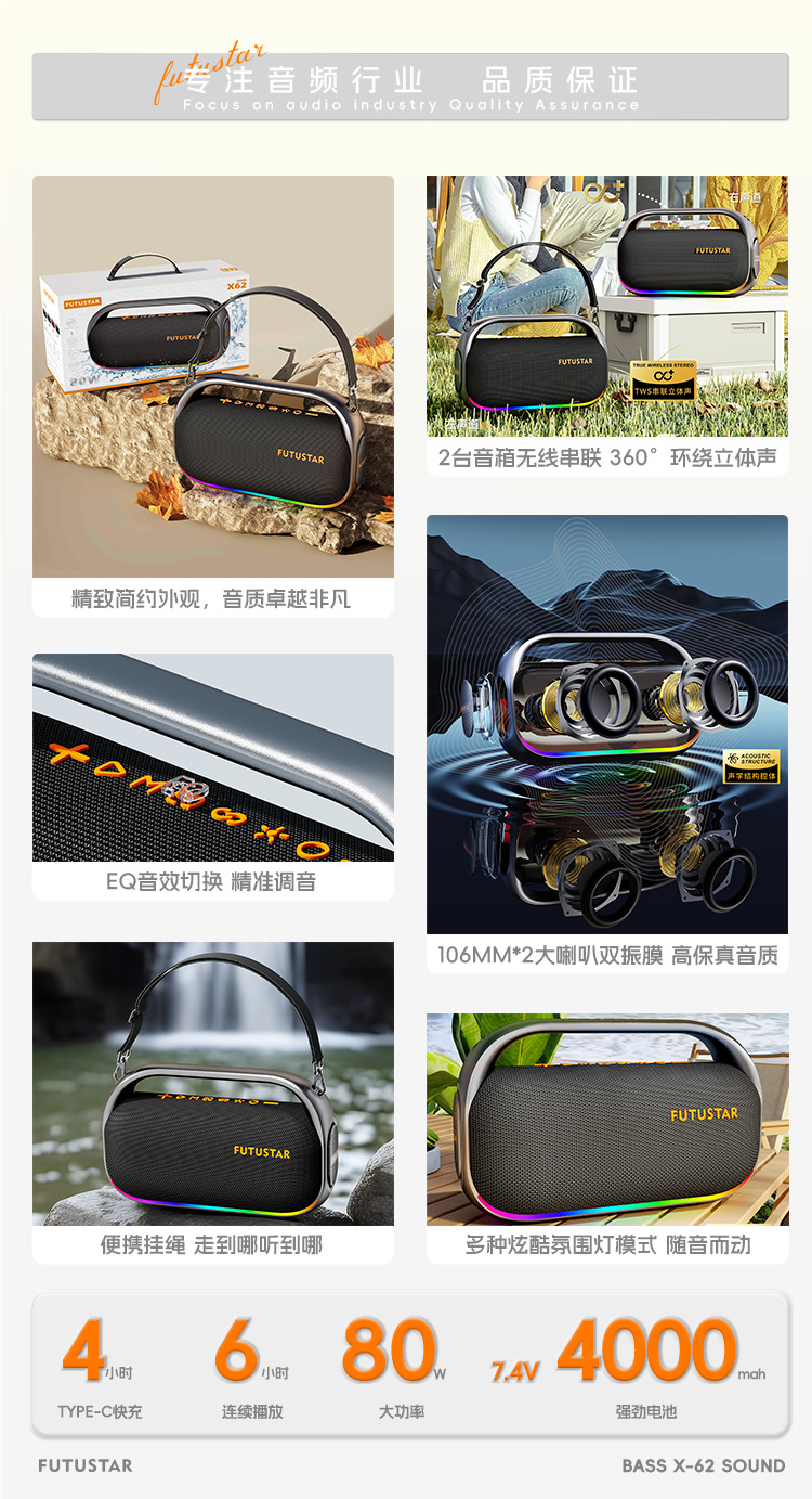 Le Xiangyu Export 80W high-power portable Bluetooth speaker, hand-held subwoofer, outdoor camping, car Bluetooth audio wholesale pic 6