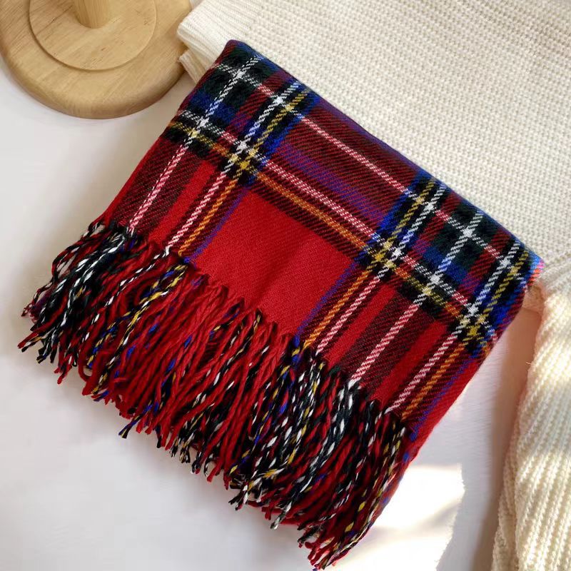 韩国东大门格子围巾女冬季新款仿羊绒格纹流苏大披肩详情13